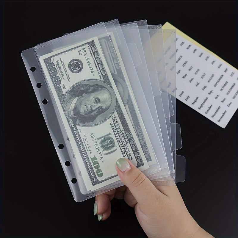 Transparent A6 Binder Storage Bags Set with Index Pages Coin Pocket Portable Travel Organizer - Image 1
