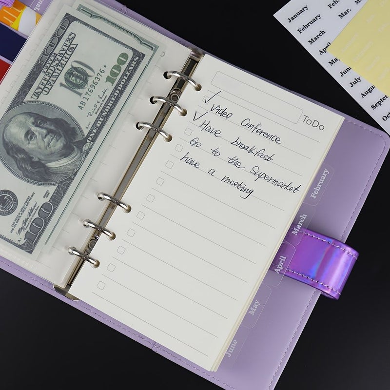 Transparent A6 Binder Storage Bags Set with Index Pages Coin Pocket Portable Travel Organizer - Image 5