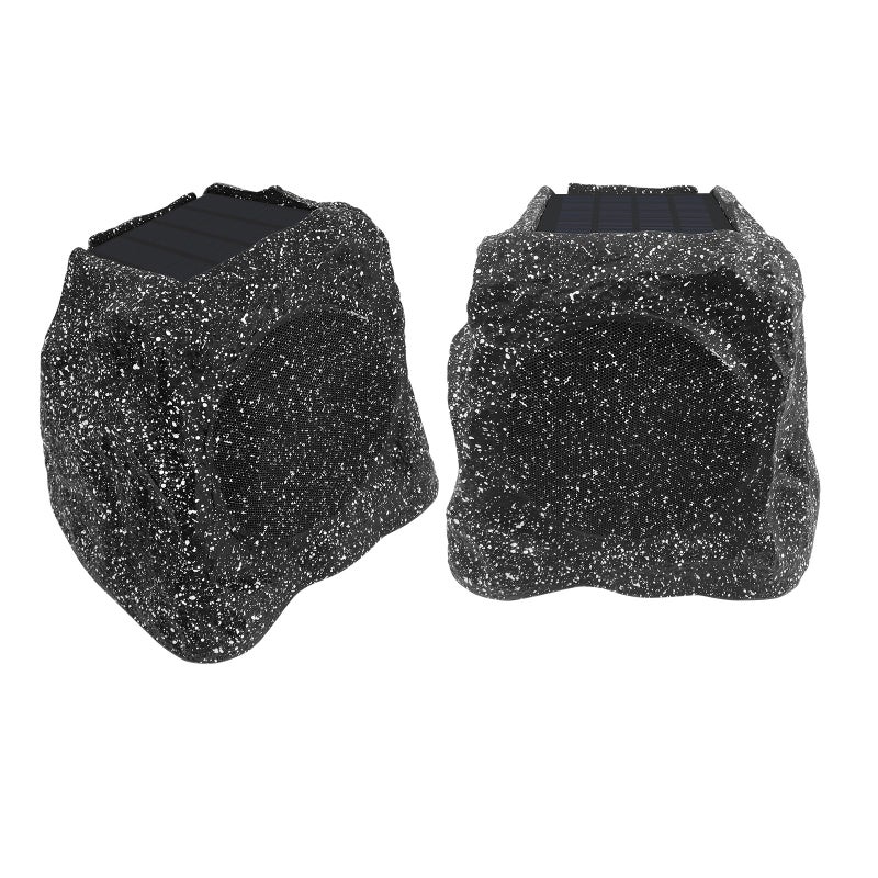 Herdio 4" Rock Bluetooth Speakers Outdoor Waterproof IPX7 Wireless Solar Max 160 Watt, TWS Connection Powered with Rechargeable Battery for Garden Patio Deck Pool Backyardï¼ˆBlackï¼Œ1Pairï¼‰ - Image 1