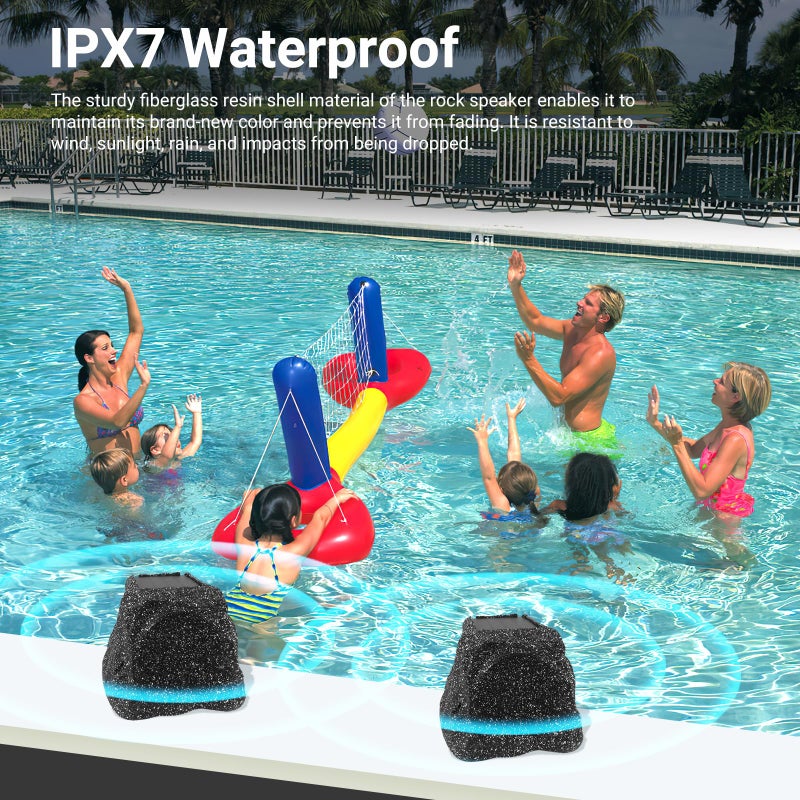 Herdio 4" Rock Bluetooth Speakers Outdoor Waterproof IPX7 Wireless Solar Max 160 Watt, TWS Connection Powered with Rechargeable Battery for Garden Patio Deck Pool Backyardï¼ˆBlackï¼Œ1Pairï¼‰ - Image 3