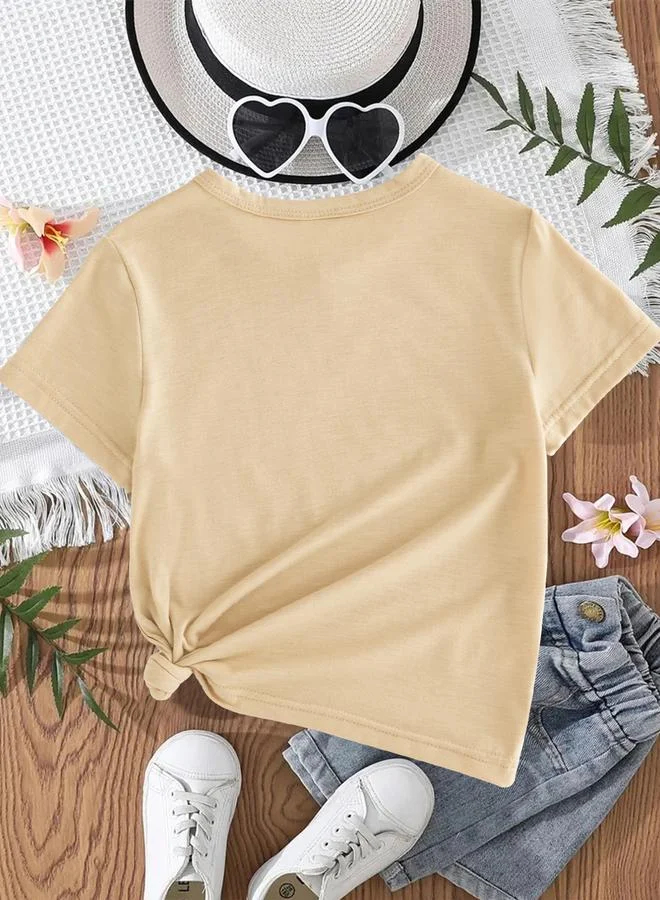 Take Two Take Two Girls Beige Flower Graphic Print T-Shirt