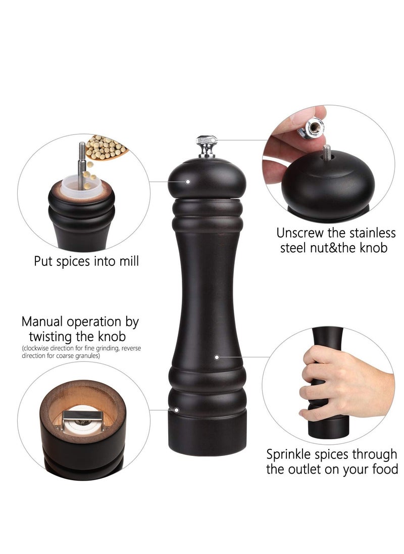 Excefore - Black Pepper Mill Salt Grinder Refillable, Wood Refillable Stainless Steel Mechanism Adjustable Coarseness, Adjustable Coarseness Ceramic Grinding Mechanism for Home, Kitchen, Barbecue, Party - Image 1