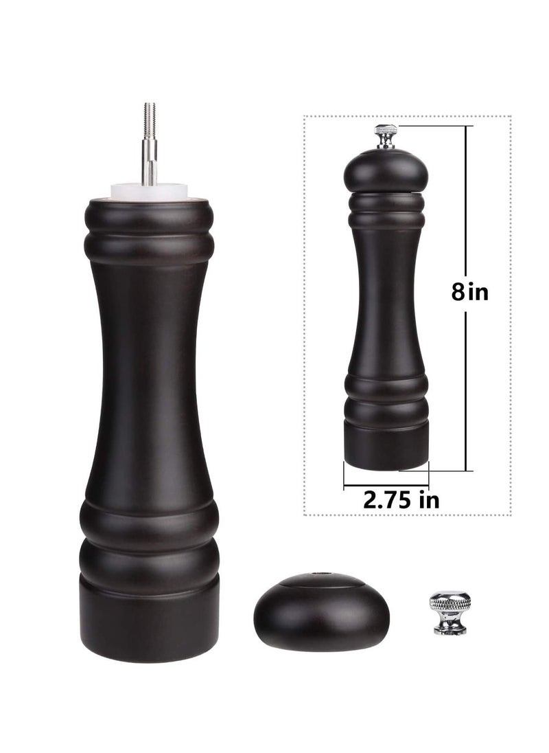 Excefore - Black Pepper Mill Salt Grinder Refillable, Wood Refillable Stainless Steel Mechanism Adjustable Coarseness, Adjustable Coarseness Ceramic Grinding Mechanism for Home, Kitchen, Barbecue, Party - Image 1