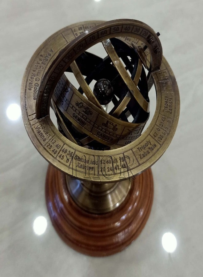 THOR INSTRUMENTS Engraved Brass Tabletop Armillary Nautical Sphere World Globe With Base Table Decor Gift (Antique Brass, 5 Inches) Rustic Vintage Home Decor Gifts - Image 4