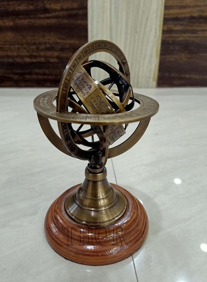 THOR INSTRUMENTS Engraved Brass Tabletop Armillary Nautical Sphere World Globe With Base Table Decor Gift (Antique Brass, 5 Inches) Rustic Vintage Home Decor Gifts - Image 2