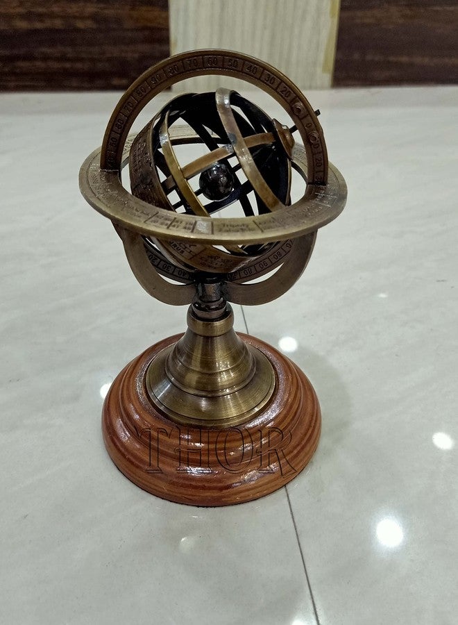 THOR INSTRUMENTS Engraved Brass Tabletop Armillary Nautical Sphere World Globe With Base Table Decor Gift (Antique Brass, 5 Inches) Rustic Vintage Home Decor Gifts - Image 3