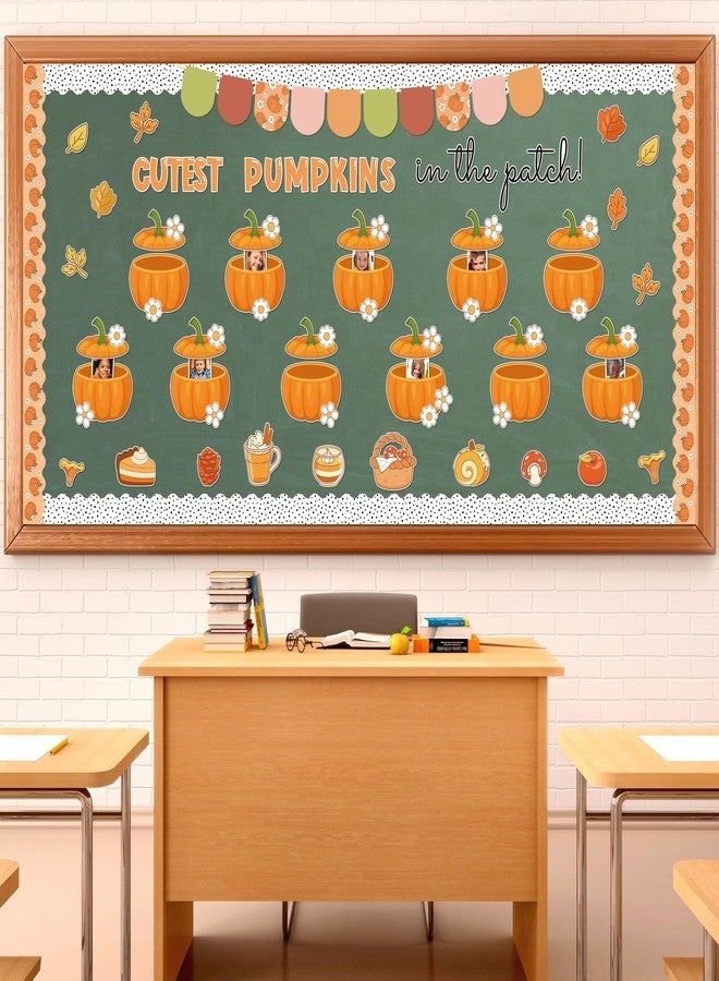 CPicdn 149Pcs Fall Bulletin Board Decorations Set, Thanksgiving Pumpkin Bulletin Board Border Trims Autumn Pumpkin Cutouts DIY Photo Craft Cutouts, Elementary Classroom Chalkboard Supplies Wall Decor - Image 4