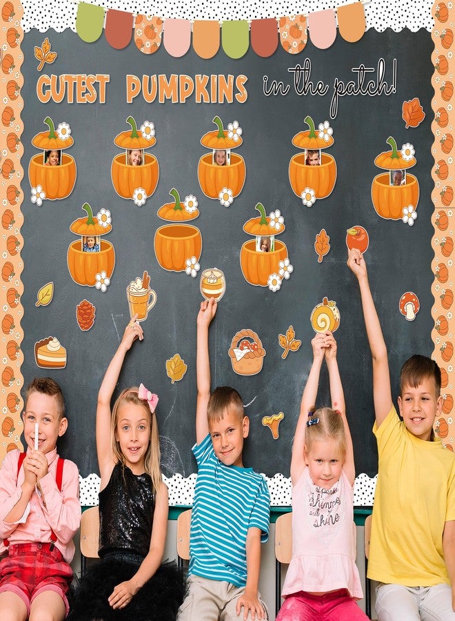 CPicdn 149Pcs Fall Bulletin Board Decorations Set, Thanksgiving Pumpkin Bulletin Board Border Trims Autumn Pumpkin Cutouts DIY Photo Craft Cutouts, Elementary Classroom Chalkboard Supplies Wall Decor - Image 5