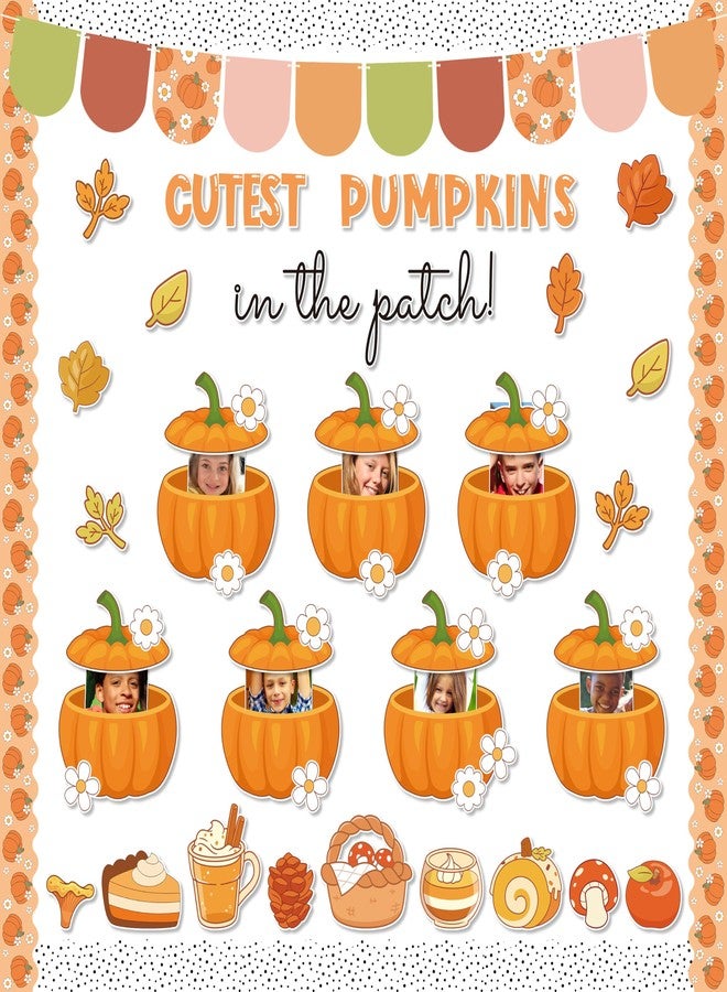 CPicdn 149Pcs Fall Bulletin Board Decorations Set, Thanksgiving Pumpkin Bulletin Board Border Trims Autumn Pumpkin Cutouts DIY Photo Craft Cutouts, Elementary Classroom Chalkboard Supplies Wall Decor - Image 1