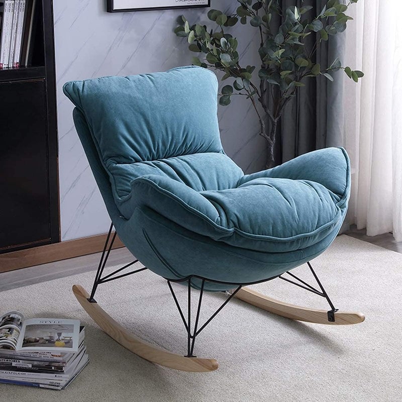 Harmony Home كرسي هارموني المنزلي المتأرجح - تصميم Retro مع أرجل معدنية وخشبية، كرسي استرخاء حديث مبطن للاستخدام في غرفة المعيشة أو غرفة النوم أو المكتب (أزرق) - Image 1