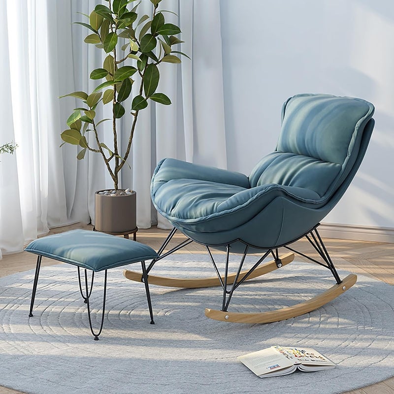 Harmony Home كرسي هارموني المنزلي المتأرجح - تصميم Retro مع أرجل معدنية وخشبية، كرسي استرخاء حديث مبطن للاستخدام في غرفة المعيشة أو غرفة النوم أو المكتب (أزرق) - Image 5