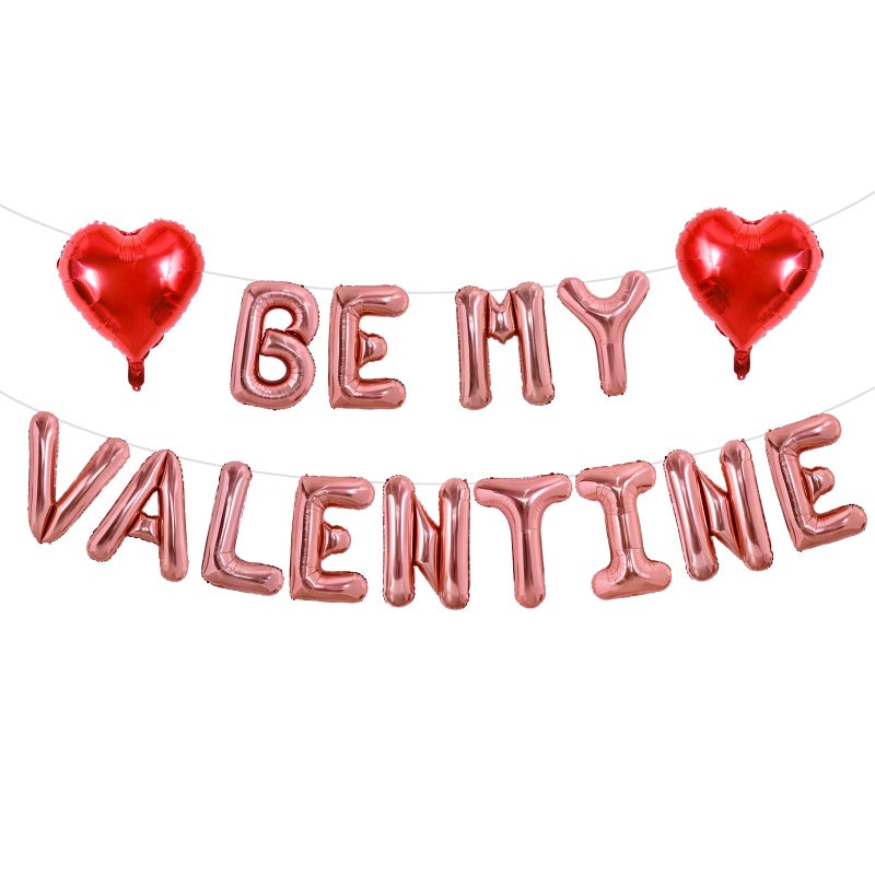 TONIFUL 16 Inch Rose Gold Be My Valentine Letter Balloons Valentineâ€™s Day Foil Alphabet Balloons Banner for Romantic Valentine's Day Wedding Bridal Shower Anniversary Engagement Party Supplies - Image 1
