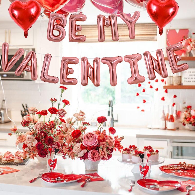 TONIFUL 16 Inch Rose Gold Be My Valentine Letter Balloons Valentineâ€™s Day Foil Alphabet Balloons Banner for Romantic Valentine's Day Wedding Bridal Shower Anniversary Engagement Party Supplies - Image 4