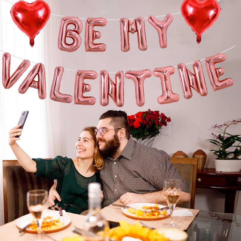 TONIFUL 16 Inch Rose Gold Be My Valentine Letter Balloons Valentineâ€™s Day Foil Alphabet Balloons Banner for Romantic Valentine's Day Wedding Bridal Shower Anniversary Engagement Party Supplies - Image 3