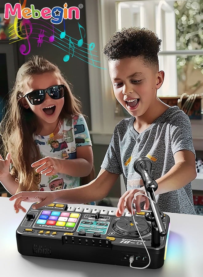 MEBEGIN DJ Mixer for Kids, DJ Table with 8 Piano Keys and 12 Sound Effect Keys, Musical Toy with Lights and Built in Microphone, DJ Disc Controller with Bluetooth and Recording Function, Ideal Gift for Kids, 35.5*21*9.5cm - Image 2