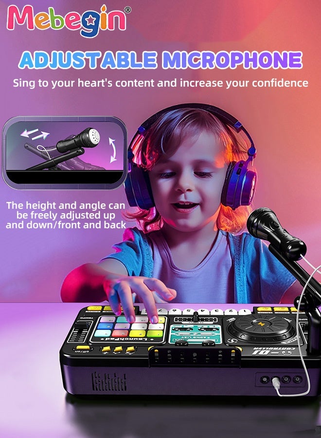 MEBEGIN DJ Mixer for Kids, DJ Table with 8 Piano Keys and 12 Sound Effect Keys, Musical Toy with Lights and Built in Microphone, DJ Disc Controller with Bluetooth and Recording Function, Ideal Gift for Kids, 35.5*21*9.5cm - Image 4