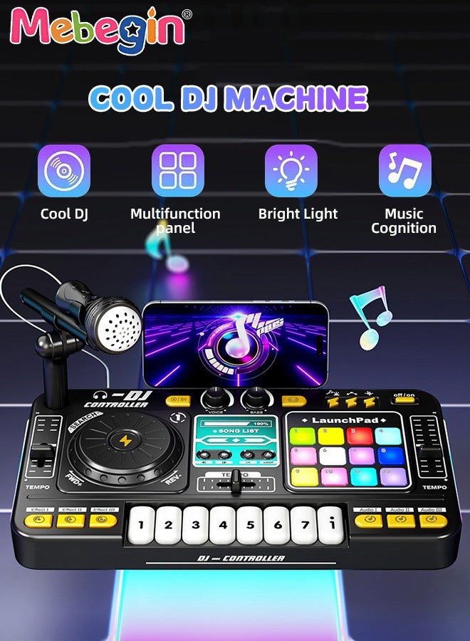 MEBEGIN DJ Mixer for Kids, DJ Table with 8 Piano Keys and 12 Sound Effect Keys, Musical Toy with Lights and Built in Microphone, DJ Disc Controller with Bluetooth and Recording Function, Ideal Gift for Kids, 35.5*21*9.5cm - Image 3