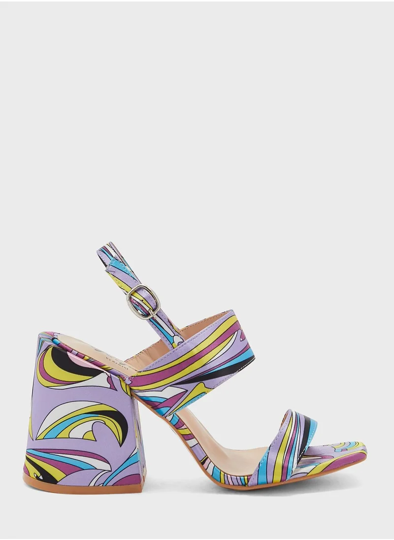 جينجر Floral Print Flared Heel Sandal