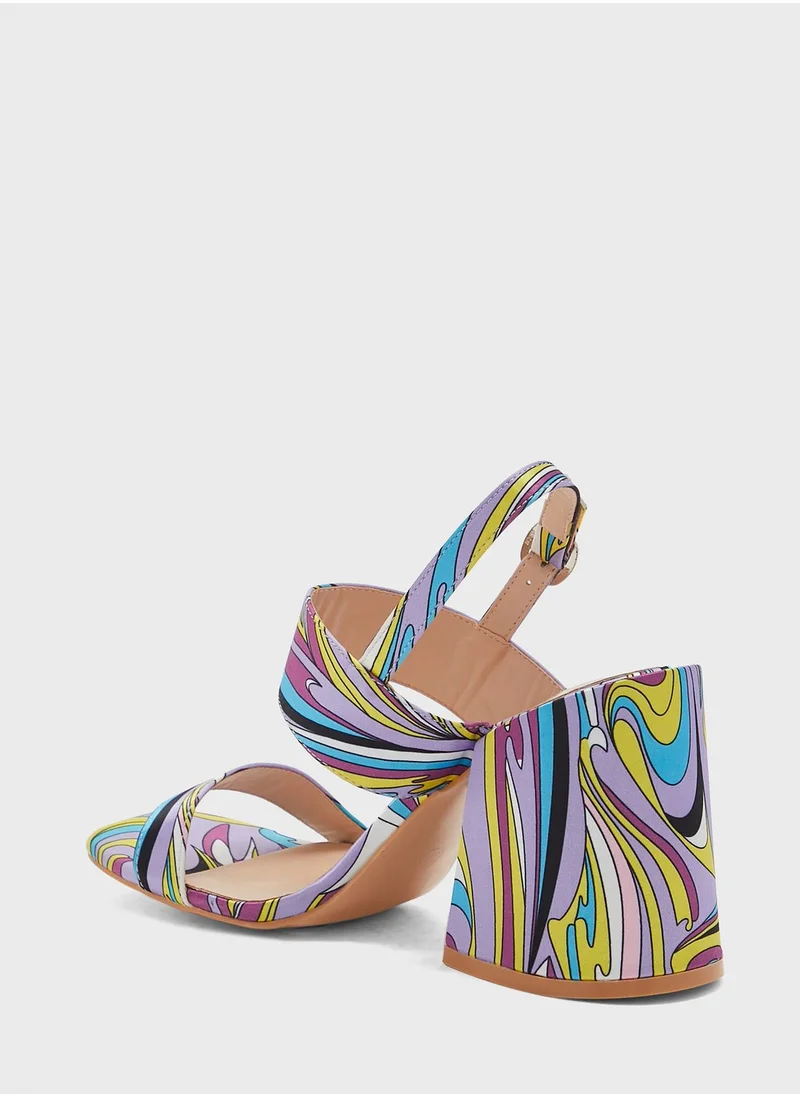 جينجر Floral Print Flared Heel Sandal