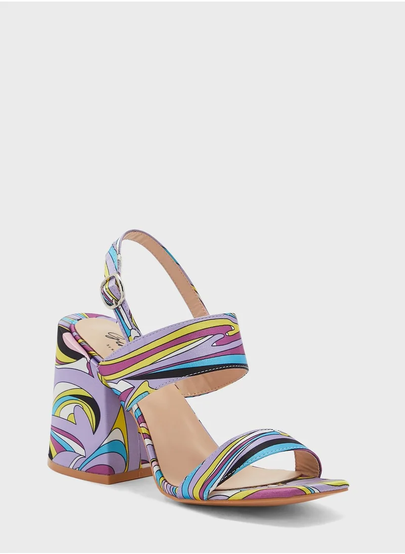جينجر Floral Print Flared Heel Sandal