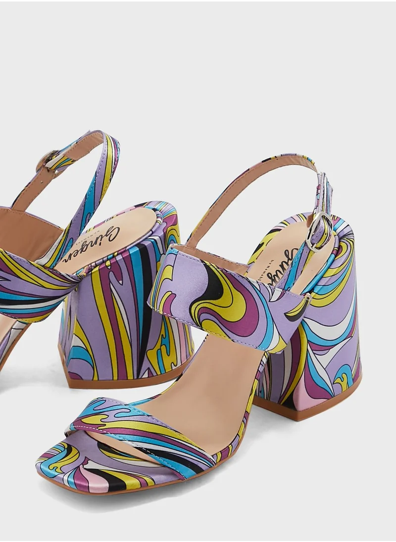 جينجر Floral Print Flared Heel Sandal