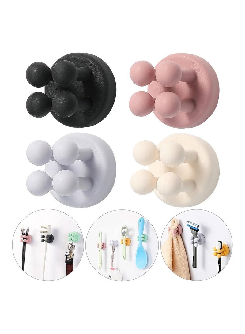 4 PCS Silicone Toothbrush Holders, Self Adhesive Holders Wall Mounted to Mirror for Shower Hanging Towel, Functional Waterproof Hook Bathroom Kitchen Living Room Office - Image 1