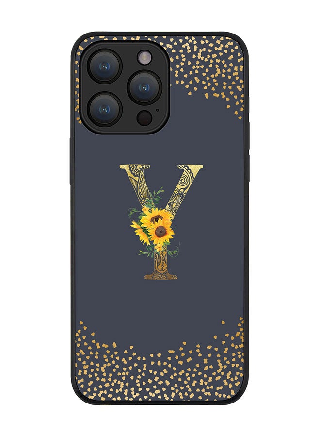 Stylizedd Cover for iPhone 15 Pro Max Case Rugged Black Slim fit Flexible Protective Cover Custom Monogram Initial Letter Floral Pattern Alphabet - Y (Grey) - Image 1