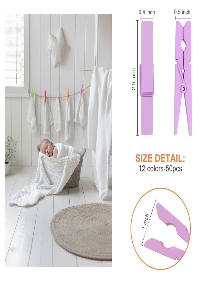 WAENLIR Colored Clothes pins 12 Color, Colorful ClothesPins Wooden Clips for Photos Pictures Decorative Crafts, Decoration clothespins Clothing Hanging clothespins 2.9inch 50PCS (Rainbow Colors) - Image 4