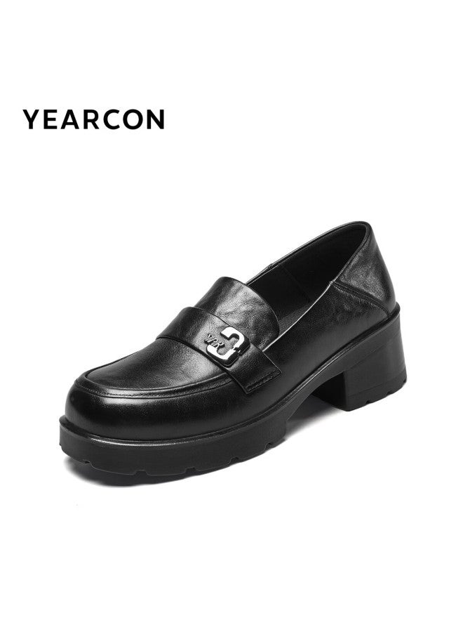 YEARCON Eierkang Women's Mid Heel Chunky Slip-on Loafers Comfortable Commuting Work Flats 13420w Black Size 36 - Image 2