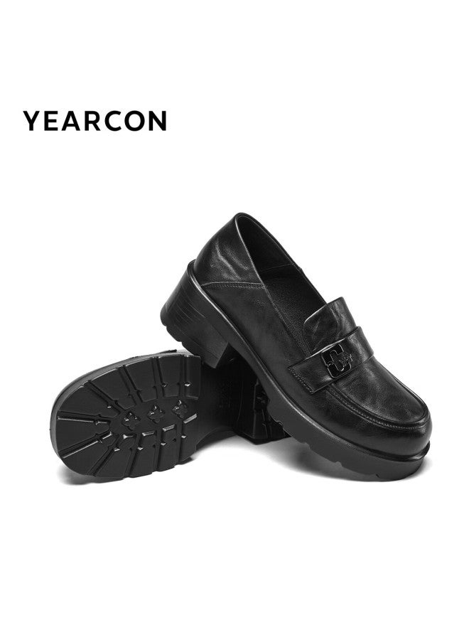 YEARCON Eierkang Women's Mid Heel Chunky Slip-on Loafers Comfortable Commuting Work Flats 13420w Black Size 36 - Image 3