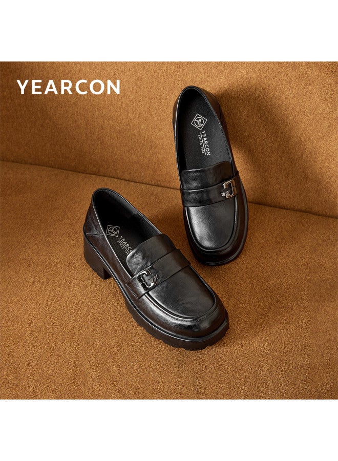 YEARCON Eierkang Women's Mid Heel Chunky Slip-on Loafers Comfortable Commuting Work Flats 13420w Black Size 36 - Image 1
