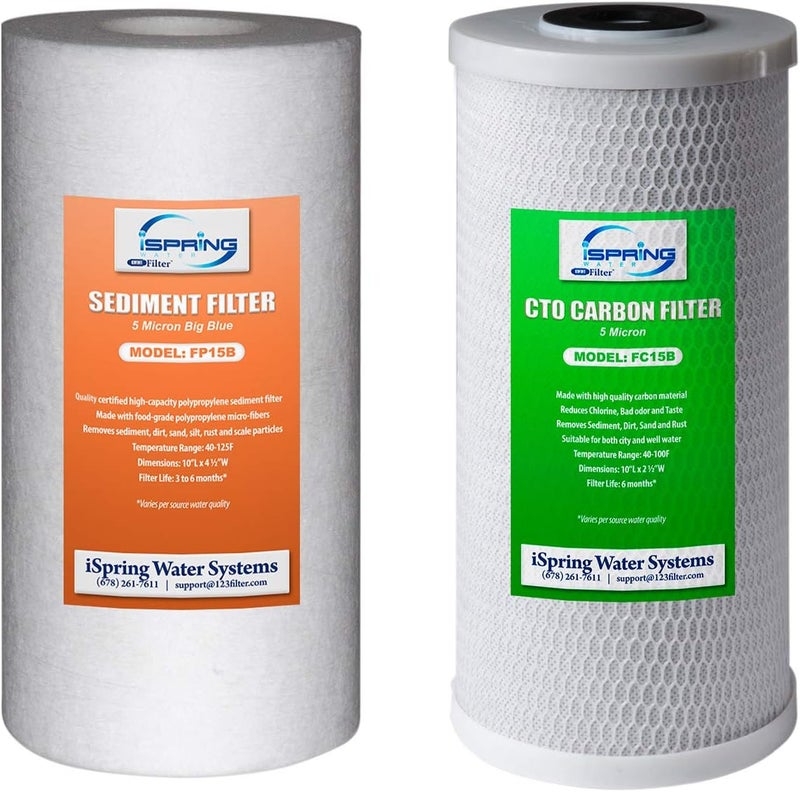 iSpring F2WGB21B Whole House 45x10 Water Filtration High Capacity Sediment and CTO Carbon Block Water Filter Replacement Cartridge Pack Set Model WGB21B - Image 1
