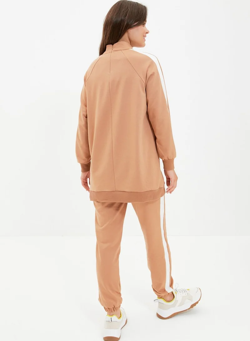 trendyol Stripe Detail Crew Neck Top & Pants Set