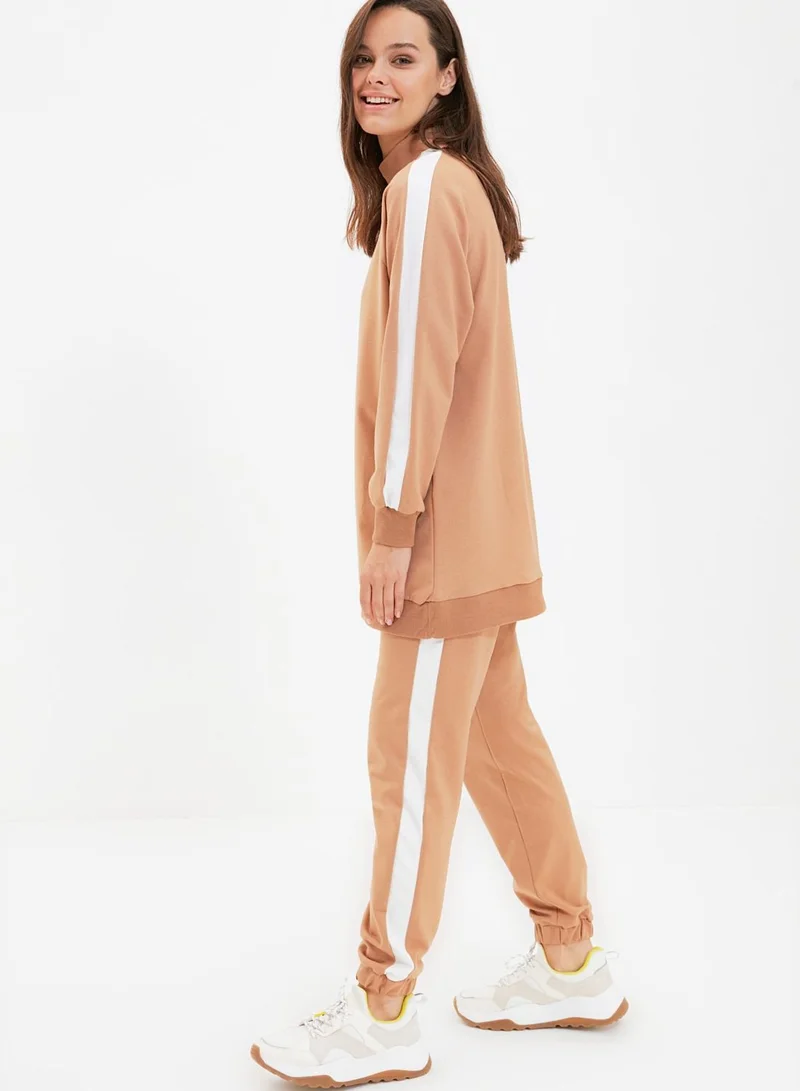 trendyol Stripe Detail Crew Neck Top & Pants Set
