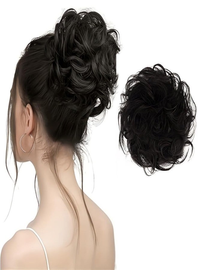 BLUSHIA 1PCS Messy Bun Hair Piece Synthetic Hair Extension With Elastic Rubber Band (Black, Pack of 1) - Image 1