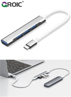 GROIC 4 منافذ USB موسع، USB 3.0 عالي السرعة وUSB 2.0 محور منافذ USB متعدد، منفذ USB خارجي من سبائك الألومنيوم لأجهزة الكمبيوتر المحمول، ماك، أجهزة الكمبيوتر الشخصية، منفذ USB متعدد محمول ومحور USB للكمبيوتر  - Image 1