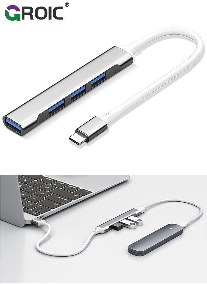 GROIC - 4 منافذ USB موسع، USB 3.0 عالي السرعة وUSB 2.0 محور منافذ USB متعدد، منفذ USB خارجي من سبائك الألومنيوم لأجهزة الكمبيوتر المحمول، ماك، أجهزة الكمبيوتر الشخصية، منفذ USB متعدد محمول ومحور USB للكمبيوتر - Image 1