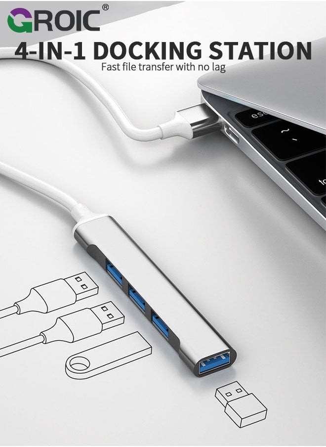 GROIC - 4 منافذ USB موسع، USB 3.0 عالي السرعة وUSB 2.0 محور منافذ USB متعدد، منفذ USB خارجي من سبائك الألومنيوم لأجهزة الكمبيوتر المحمول، ماك، أجهزة الكمبيوتر الشخصية، منفذ USB متعدد محمول ومحور USB للكمبيوتر - Image 1
