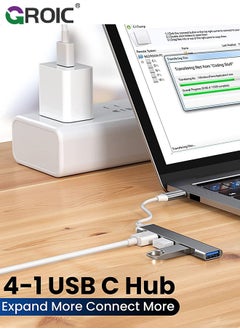 GROIC 4 منافذ USB موسع، USB 3.0 عالي السرعة وUSB 2.0 محور منافذ USB متعدد، منفذ USB خارجي من سبائك الألومنيوم لأجهزة الكمبيوتر المحمول، ماك، أجهزة الكمبيوتر الشخصية، منفذ USB متعدد محمول ومحور USB للكمبيوتر  - Image 3