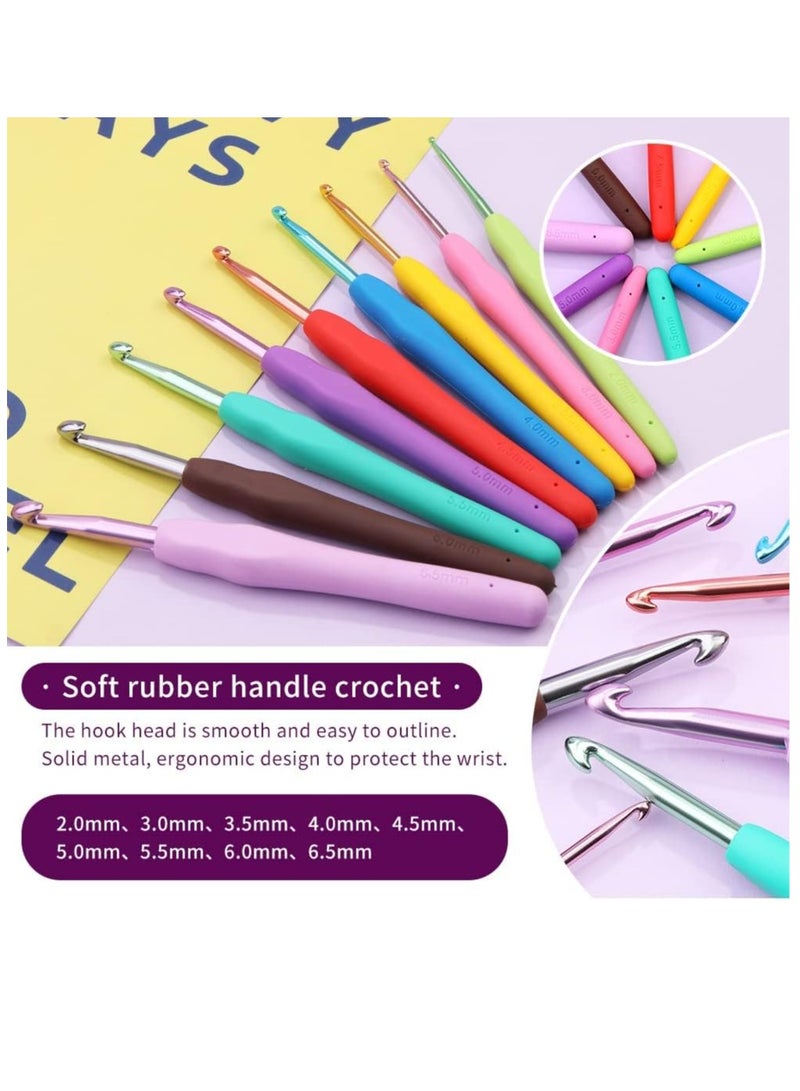 Generic 87 Pcs Crochet Kit for Beginners, Crochet Starter Kit, Crochet Needles Set with 12 Yarn Balls Plastic Sewing Needles Stitch Marker Storage Bag Knitting Accessories for Adults Beginner Craft  - Image 3