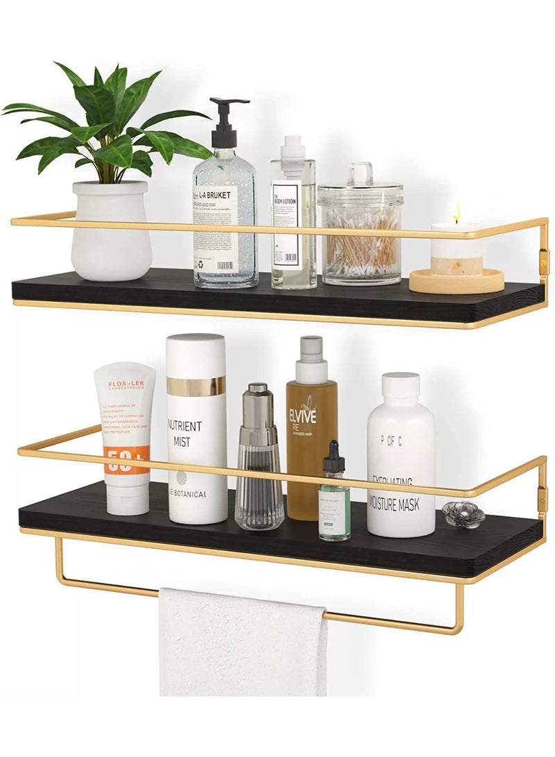 MIXDE 2 PCS Black Floating Shelves for Bathroom Organizer Over Toilet with Towel Rack, Corner Wall Shelf for Bedroom Decor Kitchen Storage  - Image 1
