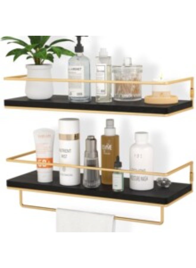 MIXDE 2 PCS Black Floating Shelves for Bathroom Organizer Over Toilet with Towel Rack, Corner Wall Shelf for Bedroom Decor Kitchen Storage  - Image 2