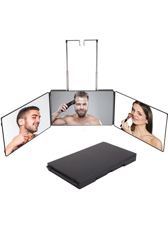 Rechargeable 3 Way Mirror, Real Glass Adjustable Trifold Mirror with Light Telescoping Hooks for Self Hair Cutting Styling Portable DIY Haircut Tool to Cut, Trim or Shave Your Head Neckline  - Image 1