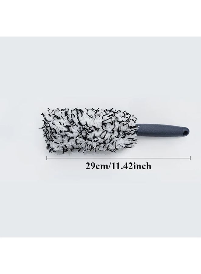 Blue Plush Microfiber Tire Wheel and Furniture Brush with Long Durable Handle - Image 2