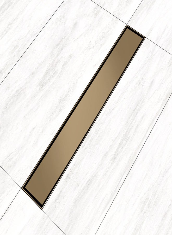 SANJAY CHILLY Colour Collection Marble Drainer Shower Channel 21MM Tile Insert Floor Drain Strainer with Cockroach Trap for Bathroom GRATINGS SS 304 Grade (Center Hole - Brushed Bronze 24x4 INCH) - Image 1
