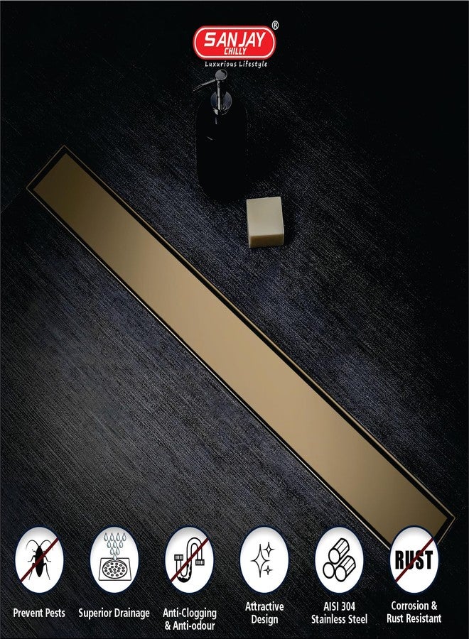 SANJAY CHILLY Colour Collection Marble Drainer Shower Channel 21MM Tile Insert Floor Drain Strainer with Cockroach Trap for Bathroom GRATINGS SS 304 Grade (Center Hole - Brushed Bronze 24x4 INCH) - Image 5