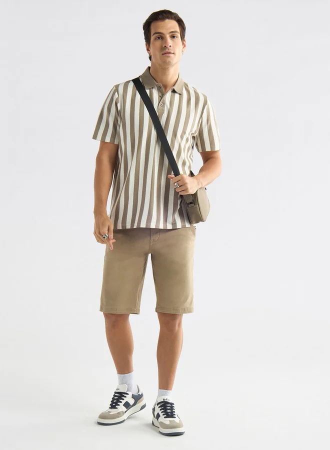 Splash FAV Striped Polo T-shirt with Short Sleeves and Button Closure