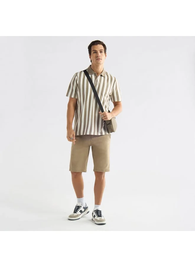 FAV Striped Polo T-shirt with Short Sleeves and Button Closure