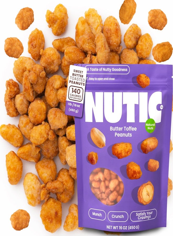 Nutic Gourmet Butter Toffee Peanuts - 1 lbs of Crunchy, Candied Peanuts for Snacking - Sweet & Toasted Nut Mix with a Butter Flavor - Ideal for Health-Conscious Snackers & Holiday Gift Giving - Image 1