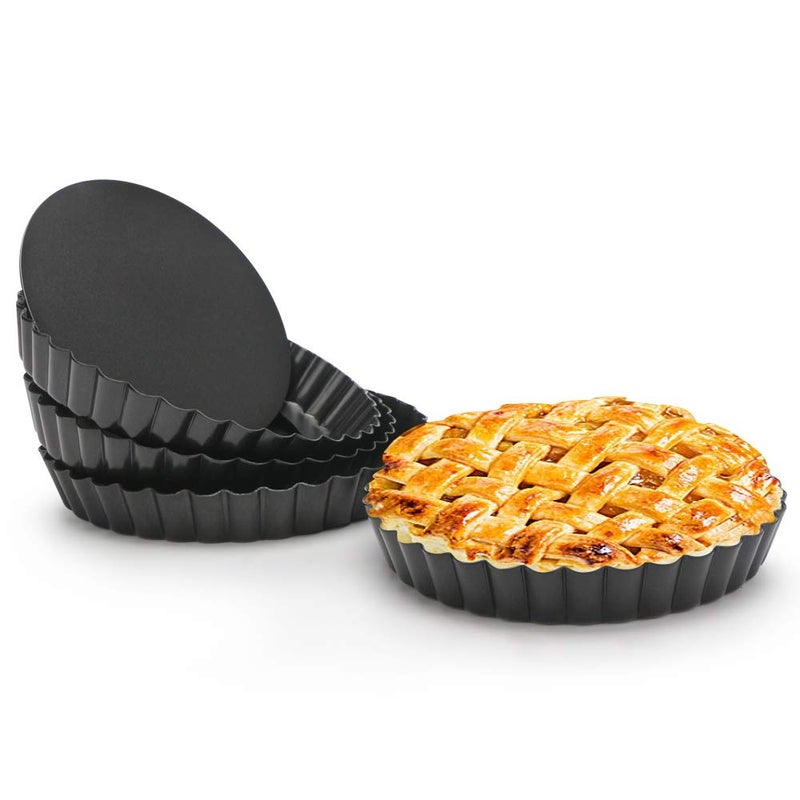 Beasea 6 Inch Tart Pan 4pcs Small Pie Pans Removable Bottom Mini Tart Pans Non Stick Pie Pan Loose Bottom Fluted Tart Pan Round Instant Pot Quiche Pan for Oven Baking
